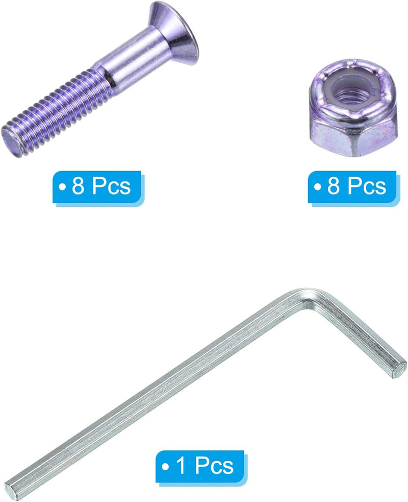Laden Sie das Bild in Galerie -Viewer, Skateboard hardware set 1 inch met schroeven moeren en inbussleutel paars – montagebouten – skate accessoires
