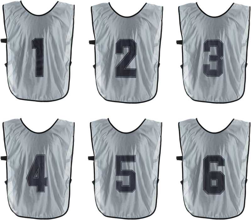 Laad afbeelding in Galerijviewer, Voetbal trainingshesjes 6 stuks genummerd 1 tot 6 voor volwassenen – teamvesten – sporthesjes
