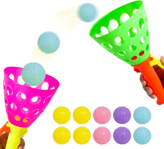 Jeu de lancer et d’attraper 12 pièces avec 2 paniers de lancer et 10 balles pour l’intérieur et l’extérieur – jeu de balle à attraper – jeu d’adresse
