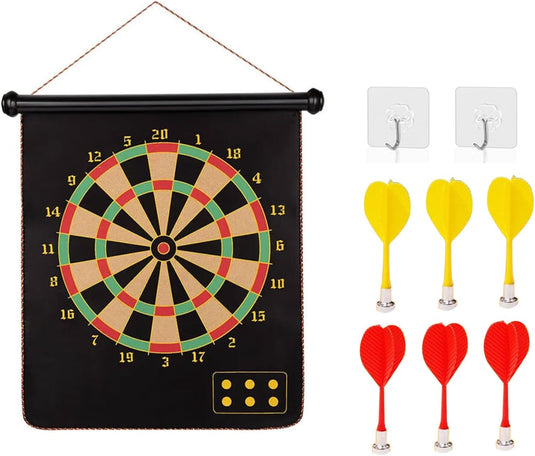 Jeu de fléchettes magnétique double face avec 6 fléchettes sécurisées et 2 crochets de suspension – fléchettes magnétiques – jeu de visée