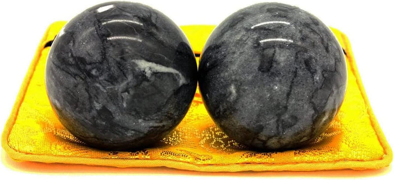 Laden Sie das Bild in Galerie -Viewer, Marmeren baoding ballen 3,5 cm zwart grijs
