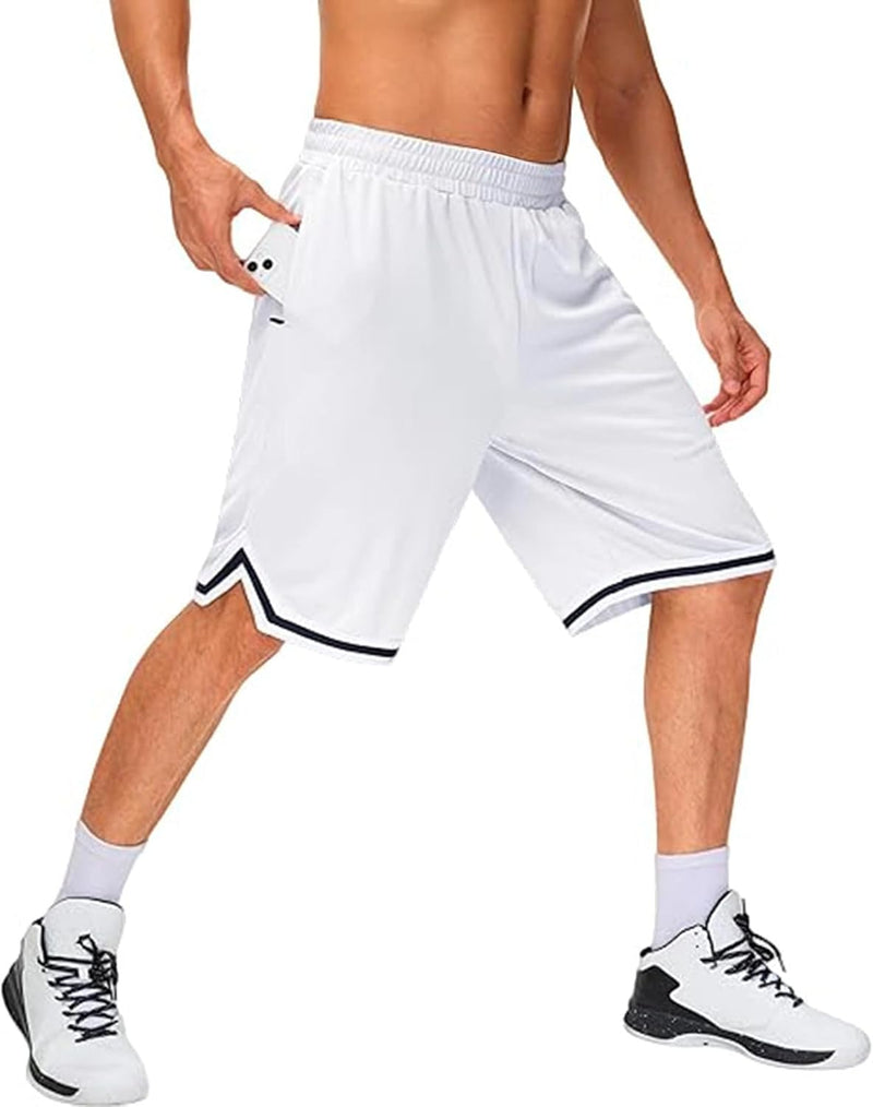 Laden Sie das Bild in Galerie -Viewer, Lange basketbalshort heren van ademend mesh met ritszak – sportshort – fitness broek
