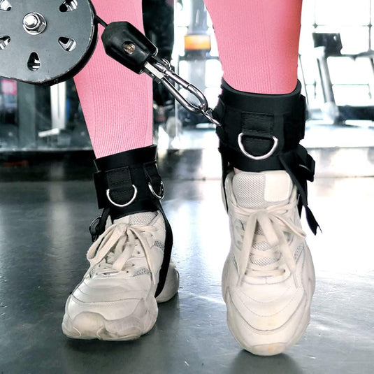 Enkelbanden voor kabelmachines, gevoerde enkelboeien met vast touw, fitnessaccessoires voor bilspieroefeningen en beenverlengingen, verstelbaar, 1 paar