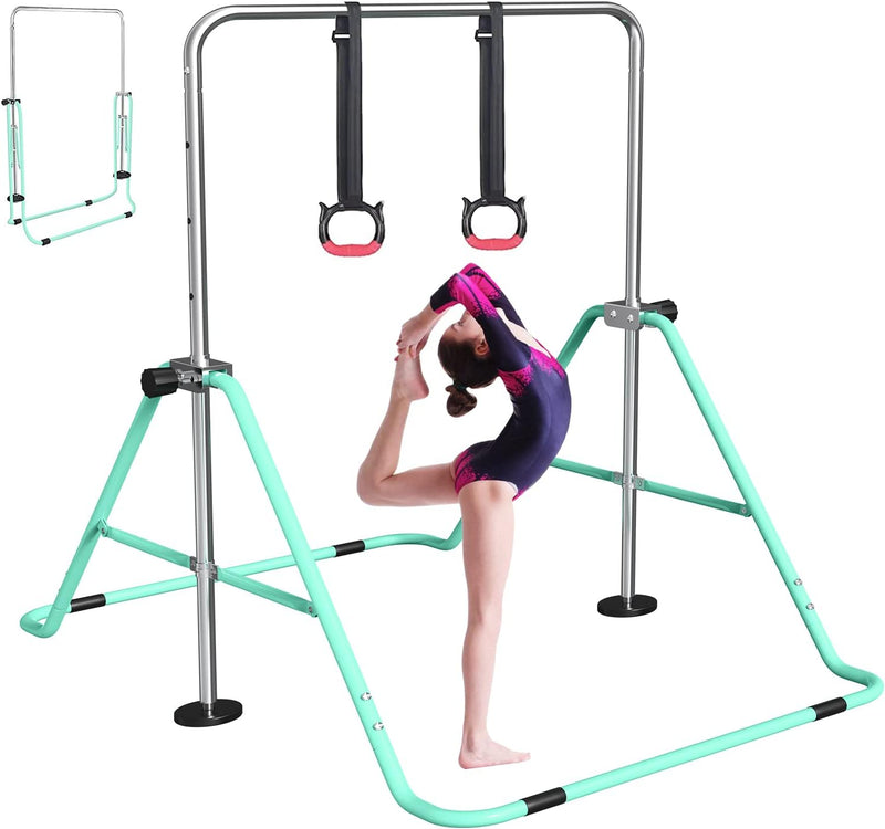 Laad afbeelding in Galerijviewer, Opvouwbare gymnastiekstang voor kinderen met verstelbare hoogte en mat – turnrek – trainingsstang
