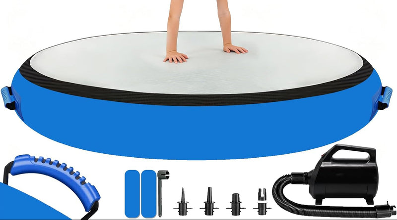 Laden Sie das Bild in Galerie -Viewer, Opblaasbaar gymnastiekblok 100 x 100 x 20 cm – airblock turnmat met elektrische pomp voor turnen, fitness en yoga
