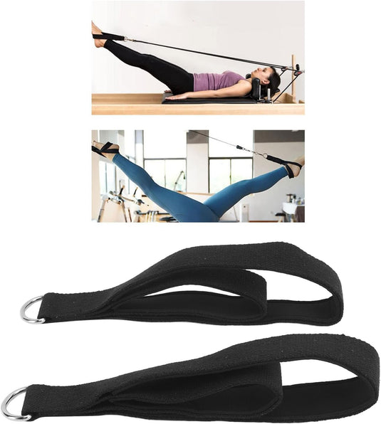 Pilates double-loop straps, 2 pieces, with D-rings and soft cotton lining – reformer straps – Pilates accessories