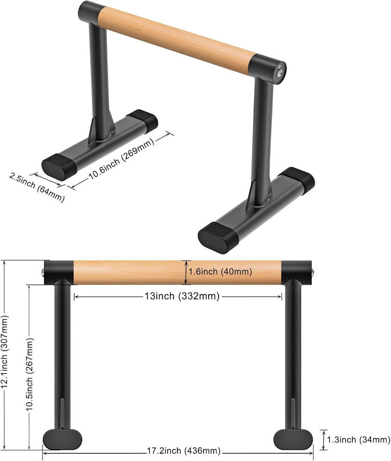 Laden Sie das Bild in Galerie -Viewer, Parallettes met beukenhouten handgrepen en stalen frame tot 272 kg – push-up bars – calisthenics
