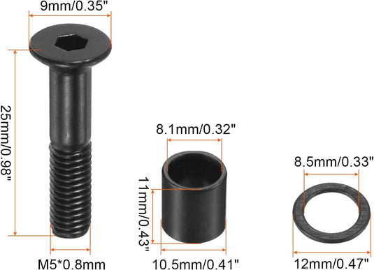 Skateboard hardware set met 25 mm schroeven moeren spacers en washers – 40-delig – skate accessoires