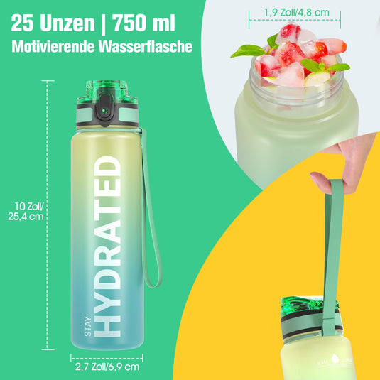 Drinkfles 750 ml BPA-vrij met tijdmarkeringen en lekvrije dop – waterfles – sportfles