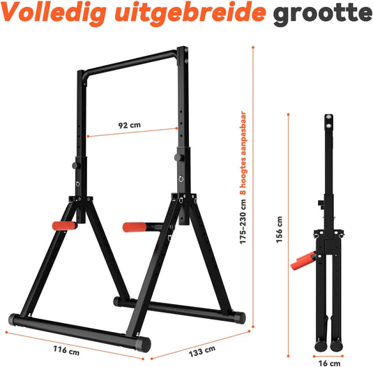 Opvouwbare power tower met verstelbare optrekstang en dip station tot 200 kg – pull-up bar – krachtstation
