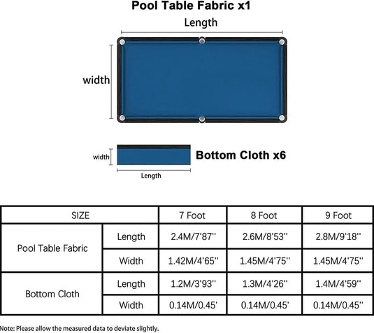 Biljartdoek met bandstrips voor 7/8/9 ft tafel