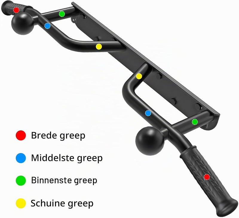 Laden Sie das Bild in Galerie -Viewer, Wandgemonteerde optrekstang met 5 gripposities en gripballen tot 227 kg – pull-up bar – krachttraining
