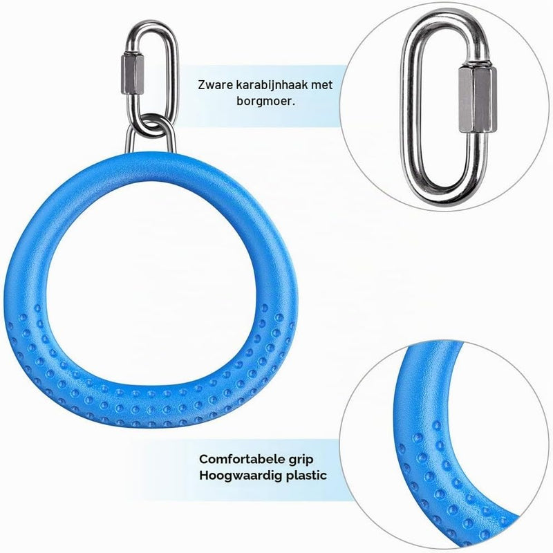 Load image into Gallery viewer, Trapeze ringen 2 stuks met karabijnhaken voor klimrek en schommel – monkey bars – speeltoestel accessoires
