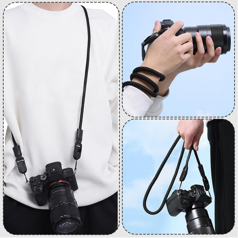 Laden Sie das Bild in Galerie -Viewer, Verstelbare camerariem 95 cm – schouder- en polsband met snelsluiting voor DSLR en systeemcamera
