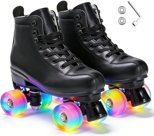 ERNAN Rolschaatsen met 4 wielen, parallelle skates met lichtgevende wielen, klassieke high-top, rolschaatsen voor volwassenen, meisjes, kinderen, beginners, maat 37-43