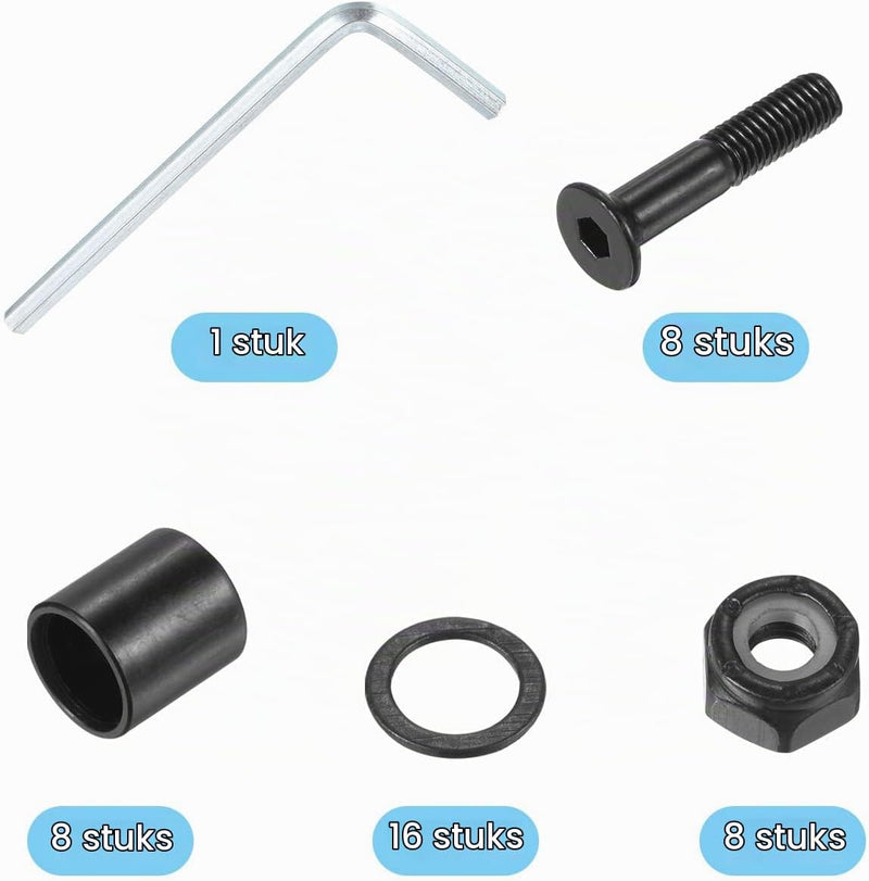 Załaduj obraz do przeglądarki galerii, Skateboard hardware set met 25 mm schroeven moeren spacers en washers – 40-delig – skate accessoires
