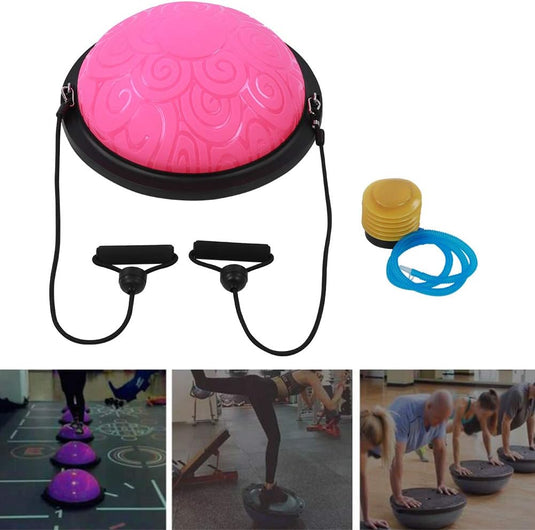 Halve yogabal 46 cm met 2 weerstandsbanden – balanstrainer – core training – stabiliteit