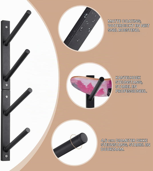 Support mural horizontal pour skateboard, noir