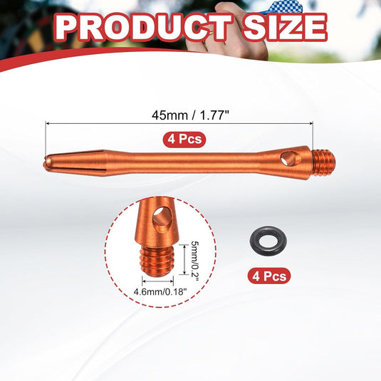 Dartschachten 4 stuks 45 mm van aluminium geel met 2BA schroefdraad – dart shafts – dart accessoires