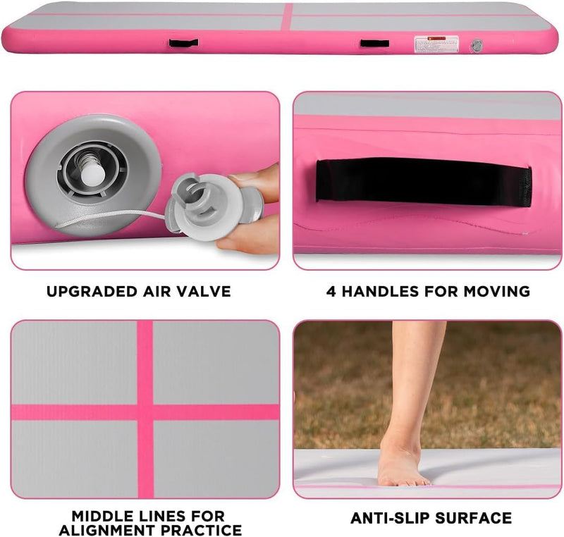 Laden Sie das Bild in Galerie -Viewer, Opblaasbare turnmat 3 m x 1 m – 10 cm dik – airtrack met luchtpomp voor gymnastiek, tumbling, yoga en fitness – roze

