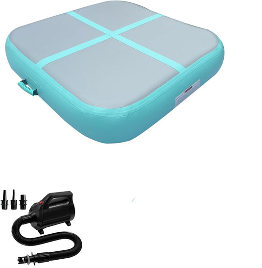 Opblaasbaar gymnastiekblok 100 x 100 x 20 cm – airblock turnmat met elektrische pomp voor turnen, fitness en yoga