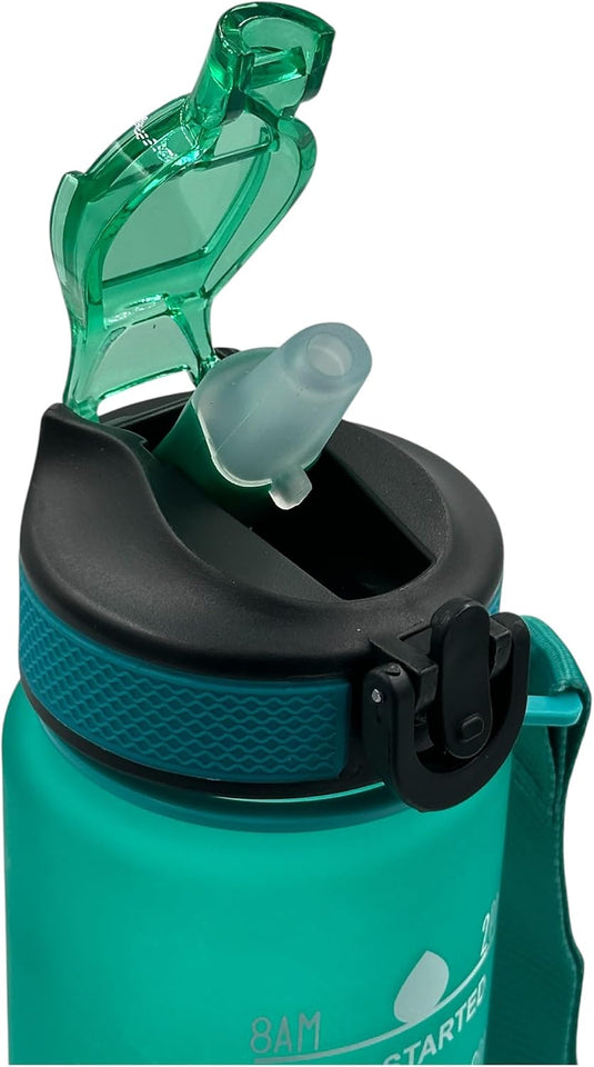 Waterfles met rietje en tijdmarkering 1 liter