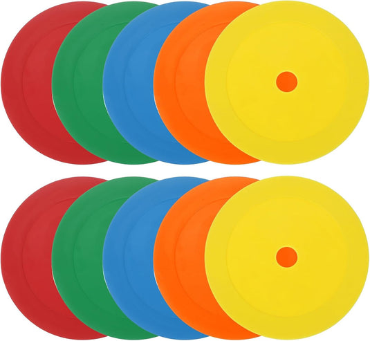 Vloermarkers 10 stuks 15,5 cm antislip wit – platte trainingskegels – voetbal basketbal accessoires