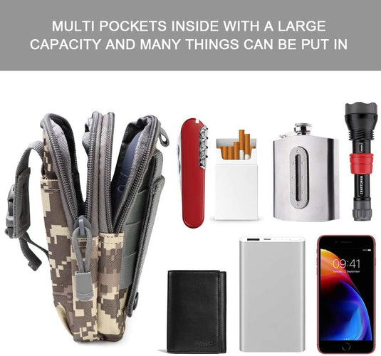 flintronic Tactische Heuptassen, Molle EDC Pouch, Outdoor Heuptas+Haak, Utility Gadget Riemtas met Mobiele Telefoon Holster voor Sport, Wandelen, Kamperen, Reizen-Zwart