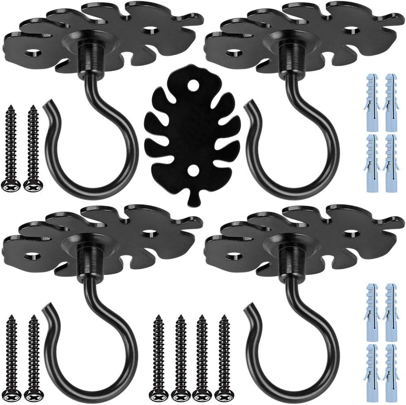 Laad afbeelding in Galerijviewer, Metalen ophanghaken 4 stuks met decoratief bladmotief voor wand en plafond – plantenhangers – tuinophanging
