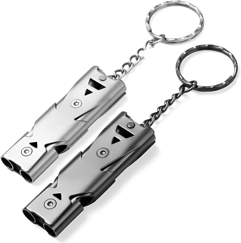 Load image into Gallery viewer, Metalen noodfluitjes set van 2 met sleutelhanger
