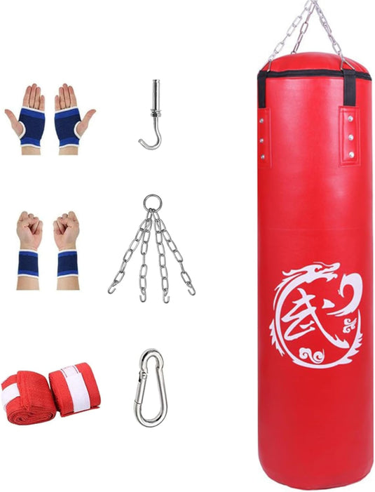 Ongevulde hangende bokszak 100 cm rood van PU-leer