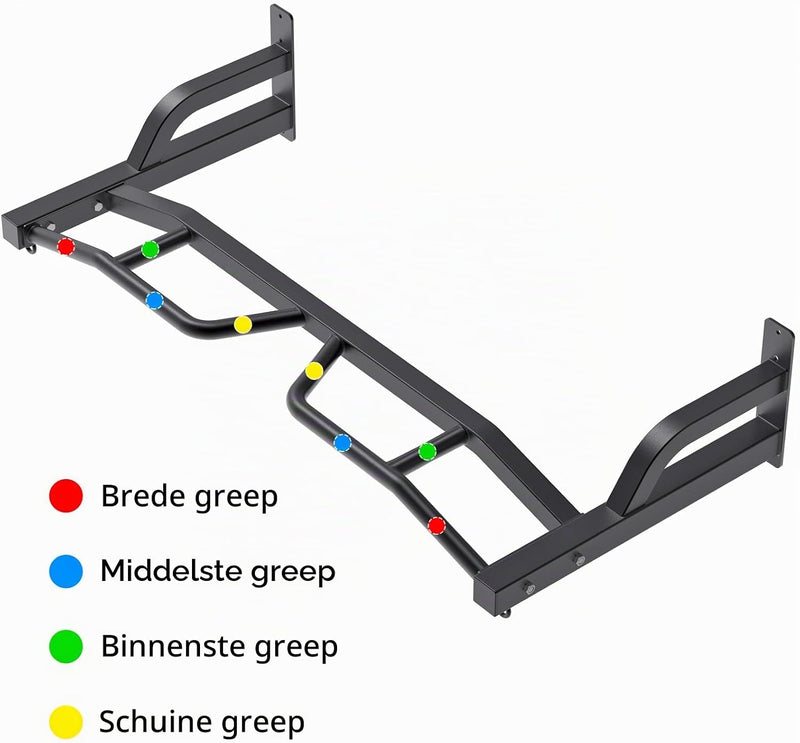 Laad afbeelding in Galerijviewer, Wandgemonteerde optrekstang 122 cm met 12 gripposities tot 227 kg – pull-up bar – krachttraining
