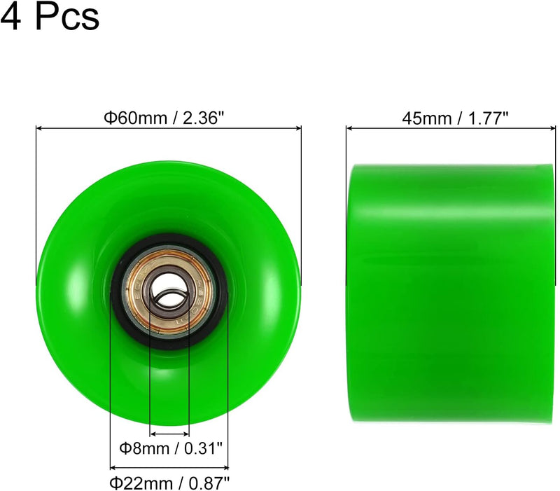 Load image into Gallery viewer, Longboard wielen 60 x 45 mm 80A met ABEC-11 lagers 4 stuks groen-goud – cruiser skateboard wielen

