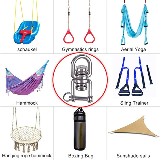 Schommelwartel 360° draaibaar – rvs ophangbeugel met lager voor hangstoel, yogaschommel, klimtouw en hangmat