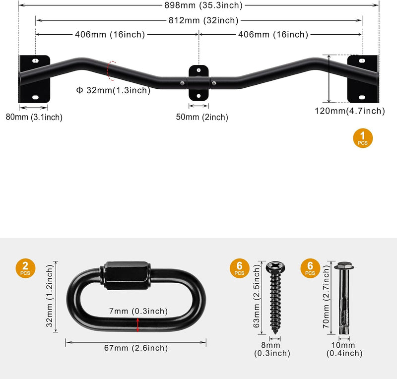 Laad afbeelding in Galerijviewer, Wandgemonteerde optrekstang 81 cm met meerdere gripposities tot 200 kg – pull-up bar – krachttraining
