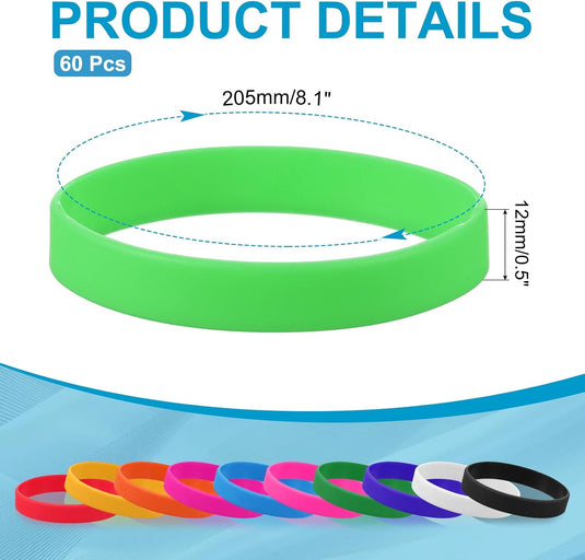 Siliconen sport polsbandjes 205x12 mm (60 stuks) - Elastische rubberen armbanden - Event & sportpolsbandjes