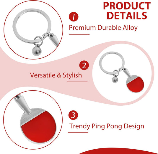 Porte-clés de tennis de table en métal avec mini raquette et anneau porte-clés solide – pendentif ping-pong – cadeau sportif