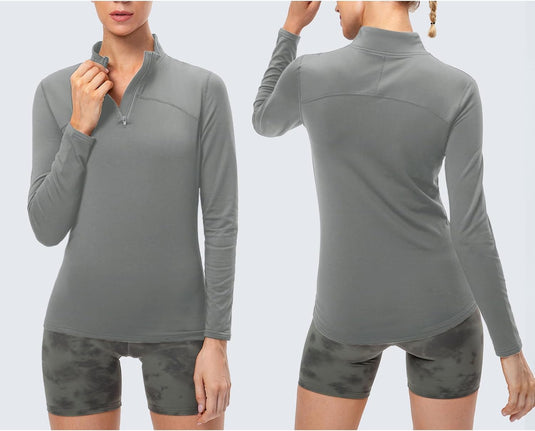 Dames sportshirt lange mouw met halve rits