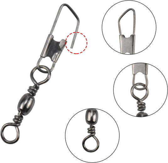 Visserij vat Swivel met Veiligheid Snap Interlock Snaps Hoge Sterkte Tackle, Vissen Swivel Snaps Kit Solid Barrel Swivel met Safty Snap Connector Vismaat 6 # 8 # 10 # 12 # 14 # (100)