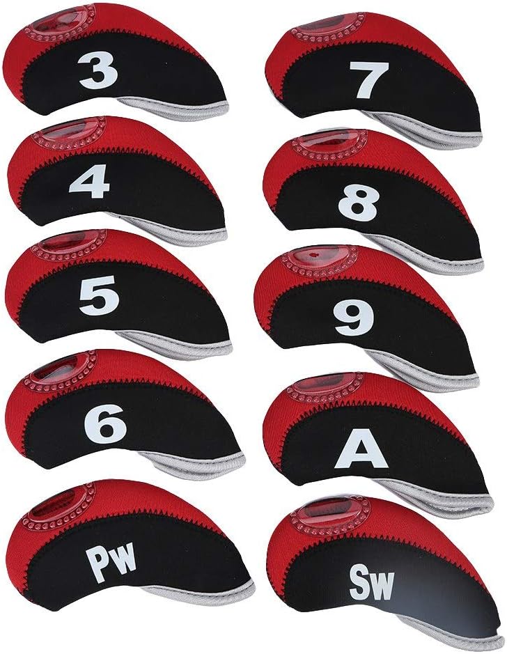 Laad afbeelding in Galerijviewer, 10 stuks Golfclubhoofd, Golfclub Putter-hoofdbedekking, Golfkap, Golfkophoes, IJzerafdekking, Golf met cijfers (rood)
