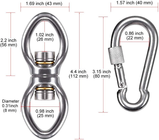 Schommelwartel 360° draaibaar – rvs ophangbeugel met lager voor hangstoel, yogaschommel, klimtouw en hangmat