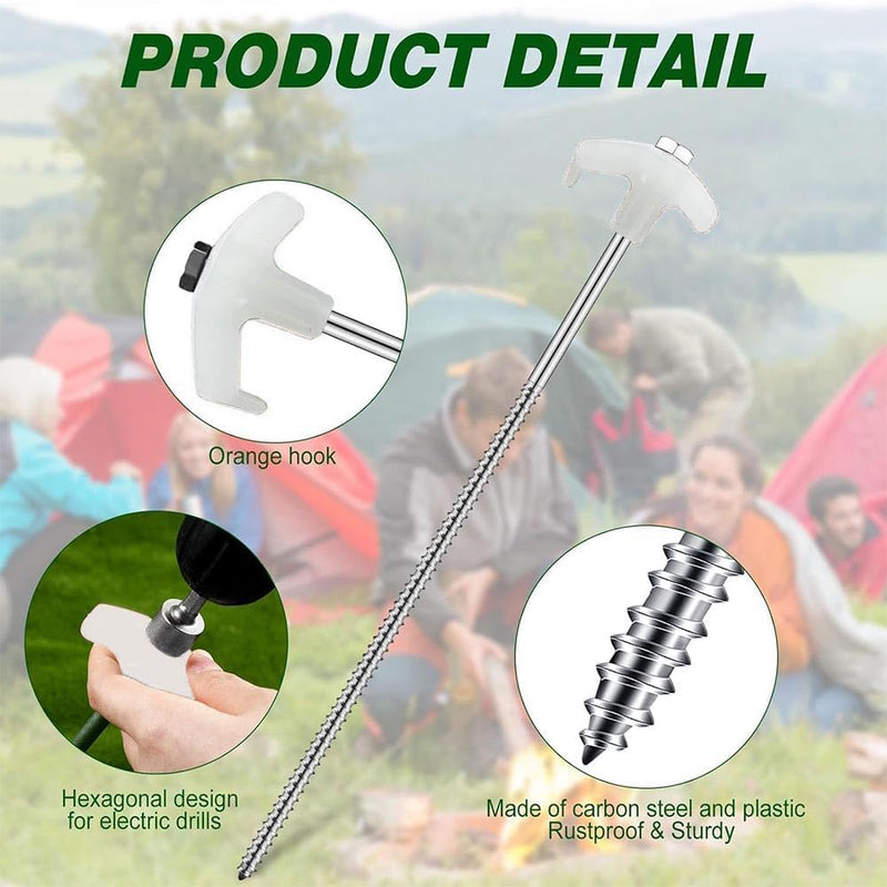 Charger l’image dans la visionneuse de galerie, Piquets à vis 24 pièces de 20 cm en acier au carbone avec adaptateur de perçage et extracteur de piquets – ancrage de tente – matériel de camping
