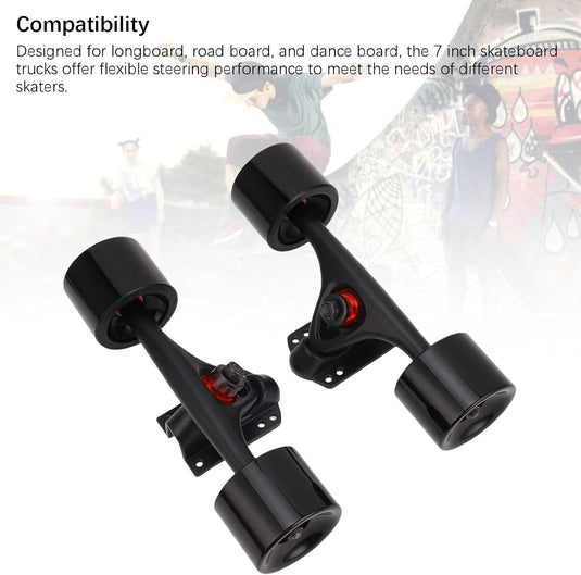 Longboard trucks 7 inch met 65 x 51 mm wielen 2 stuks – complete truck set – skateboard accessoires