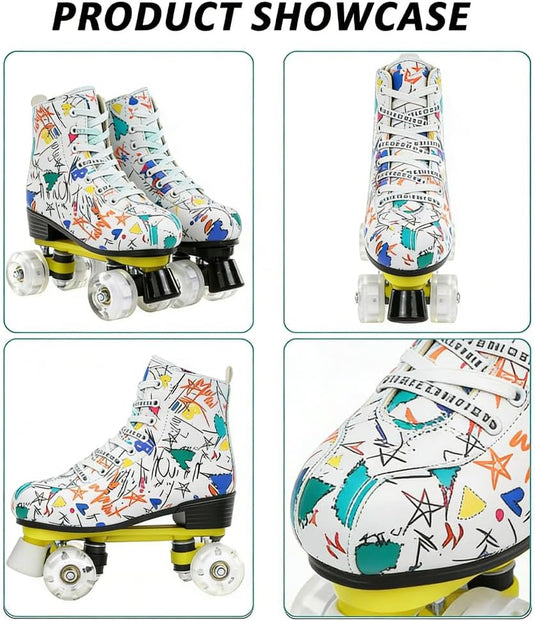 ERNAN Rolschaatsen met 4 wielen, parallelle skates met lichtgevende wielen, klassieke high-top, rolschaatsen voor volwassenen, meisjes, kinderen, beginners, maat 37-43