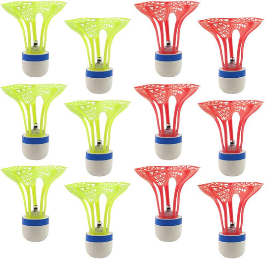 Volants de badminton à LED, lot de 12 en nylon avec lumière rouge et verte pour jouer le soir – volants lumineux – volants de badminton