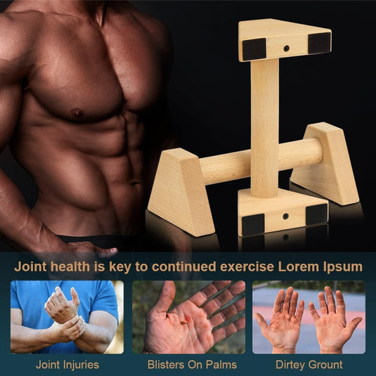 Houten parallettes 2 stuks 25 cm met ergonomische antislip handgrepen – push-up bars – calisthenics