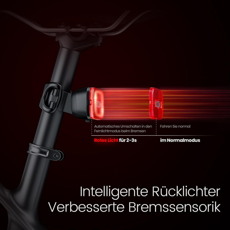 Laden Sie das Bild in Galerie -Viewer, Oplaadbare fietsverlichting set met voorlicht en achterlicht met remsensor – fietslamp – LED fietslicht
