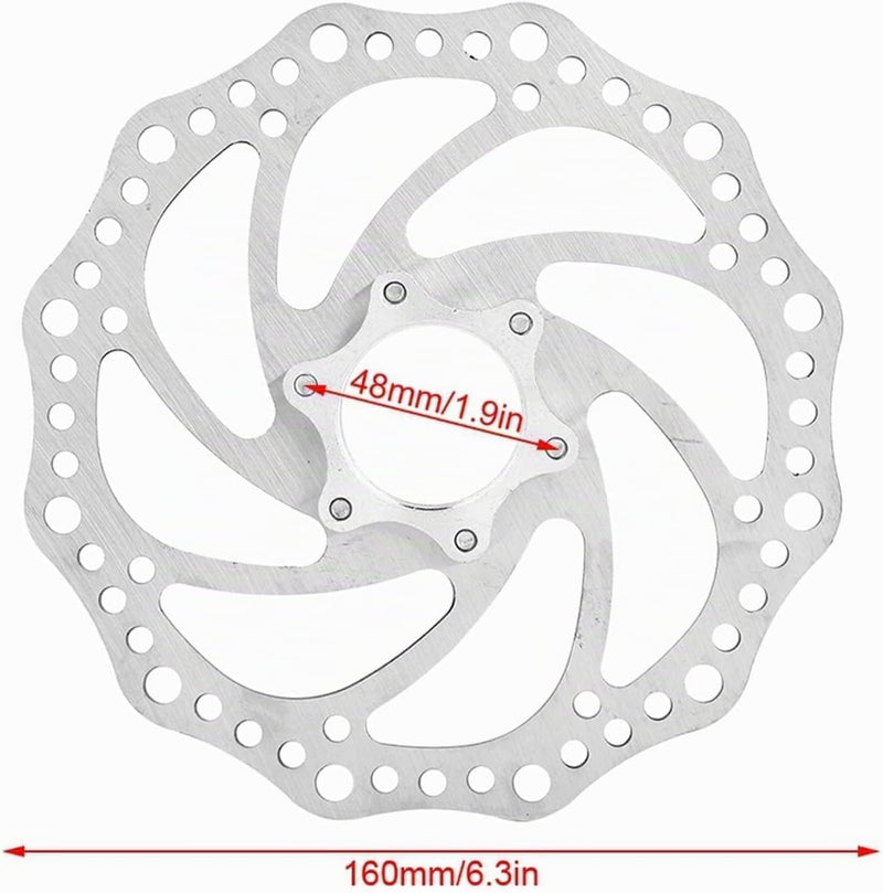Laden Sie das Bild in Galerie -Viewer, Fahrrad-Bremsscheibe, 160 mm, aus Edelstahl mit Flanschadapter und 6 Befestigungsschrauben – Bremsrotor – Scheibenbremsenteile
