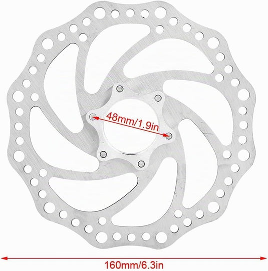 Fahrrad-Bremsscheibe, 160 mm, aus Edelstahl mit Flanschadapter und 6 Befestigungsschrauben – Bremsrotor – Scheibenbremsenteile