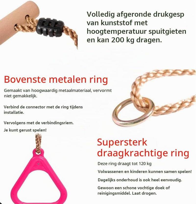 Laad afbeelding in Galerijviewer, Trapezeschommel 2-in-1 met gymnastiekringen tot 120 kg – houten turnschommel – binnen en buiten
